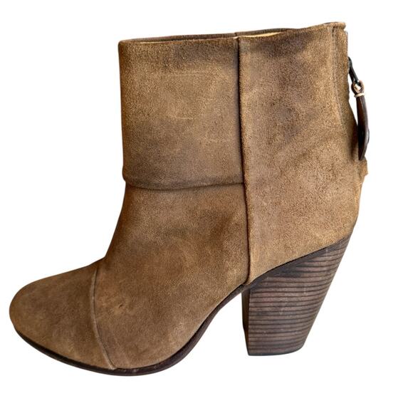 rag & bone Newbury Oiled Suede Heeled Bootie Boots Camel Brown 10 - Picture 1 of 9